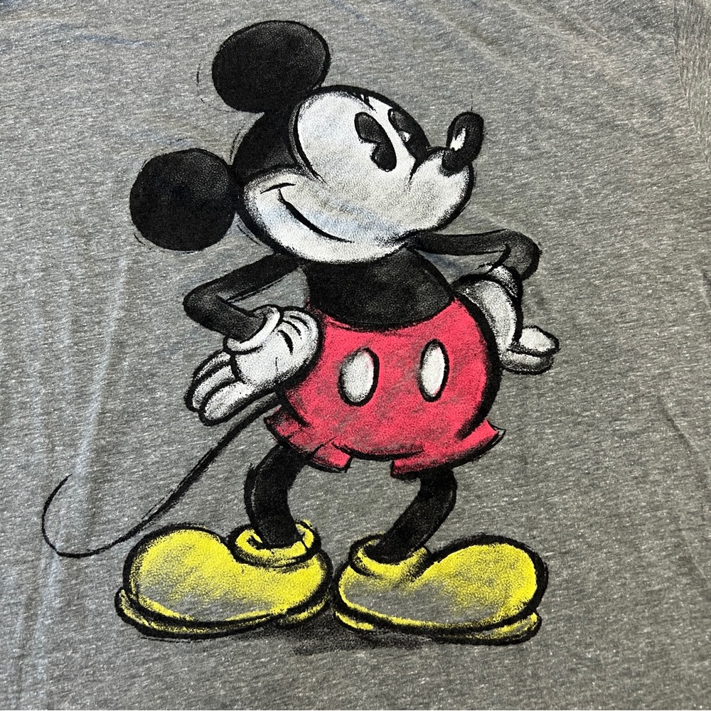 Disney Gray Short Sleeve Tee with Mickey Mouse Graphic - Red, Yellow, Black